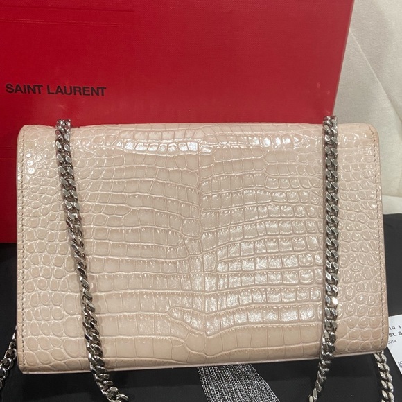 Saint Laurent Cream Croc-Embossed Chain Bag - Picture 7 of 14
